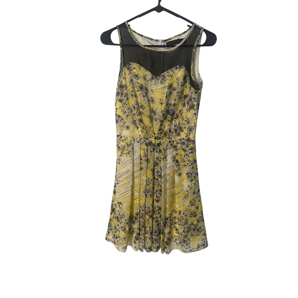 The Limited Floral Dress Sheer Neckline Sleeveless‎ Yellow Gray Size 0